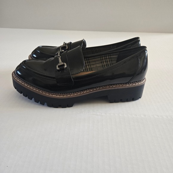 Jellypop Shoes - Jellypop Women's Black Patent Lug Sole Loafers Chunky Heel Bit Detail Size 10